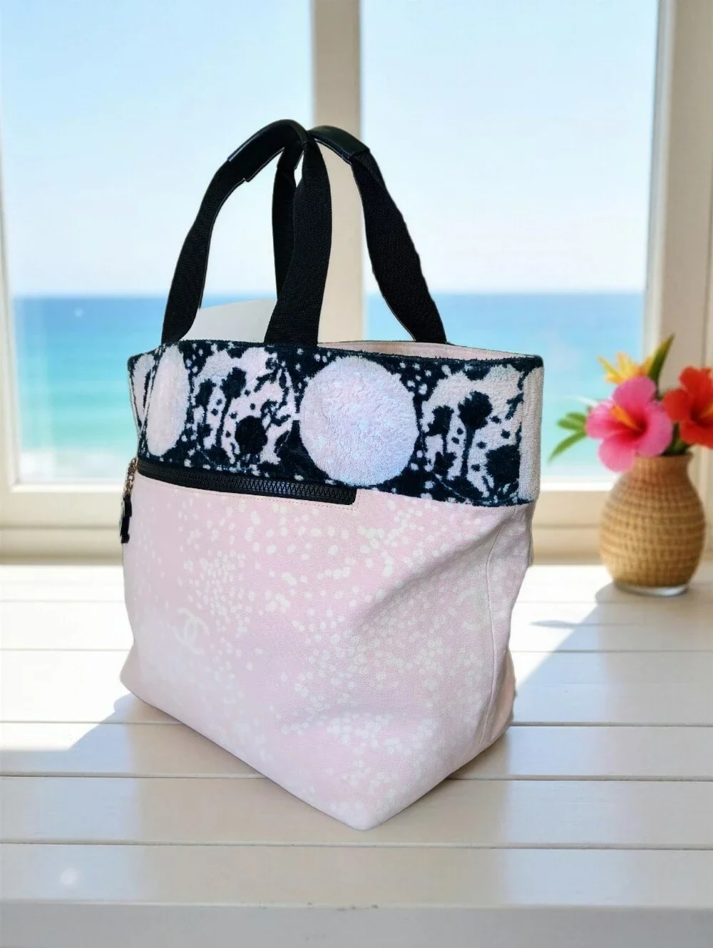 Chanel Pink Canvas & Terry Cloth CC Summer Beach Tote Bag ✨ COA